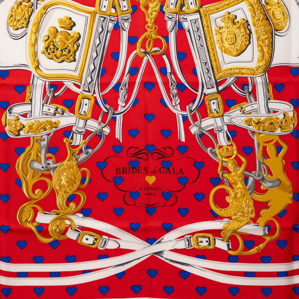 HERMES Red Silk Love Scarf - Picture 3 of 9